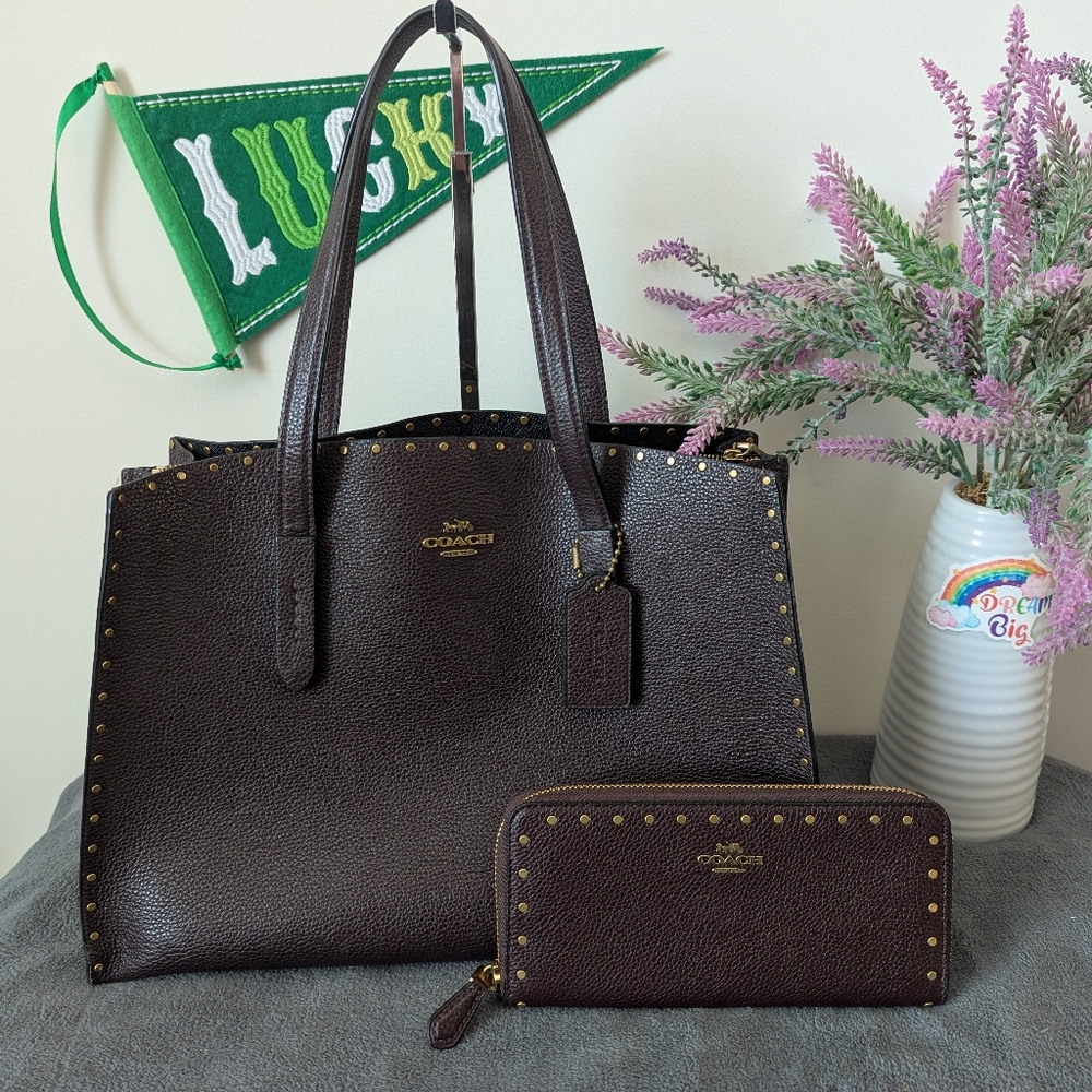 Coach Charlie Oxblood Rivet Satchel Wallet Set